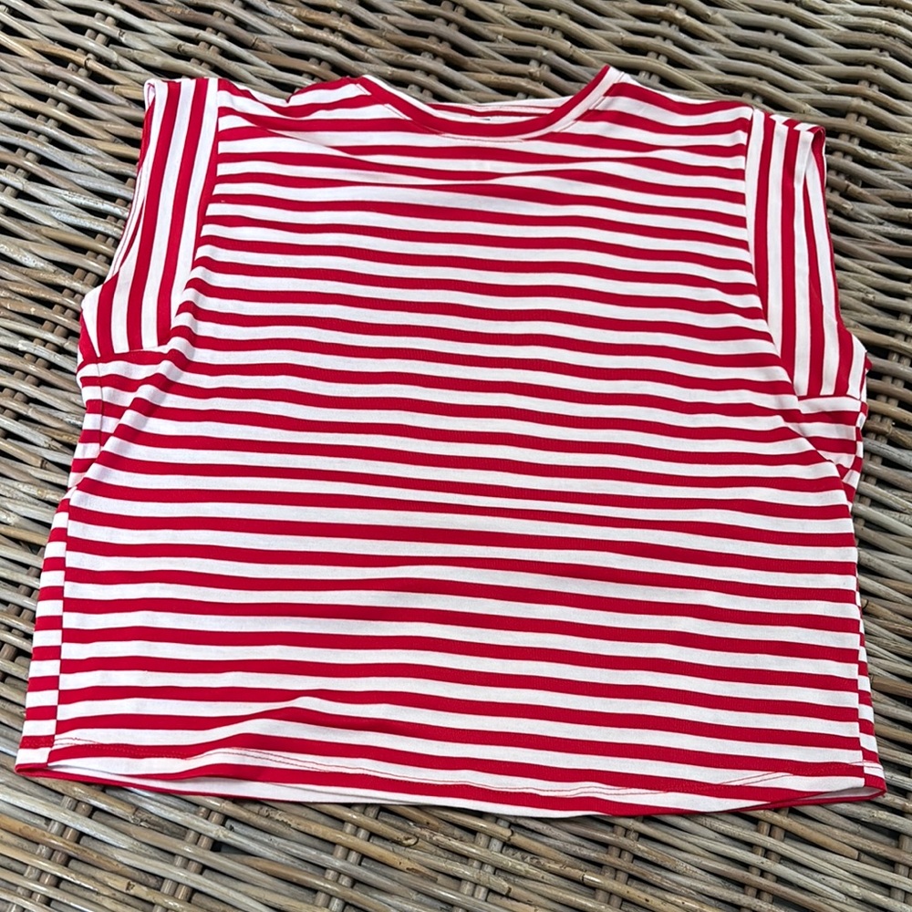 Red and White Striped Short Sleeve Tee